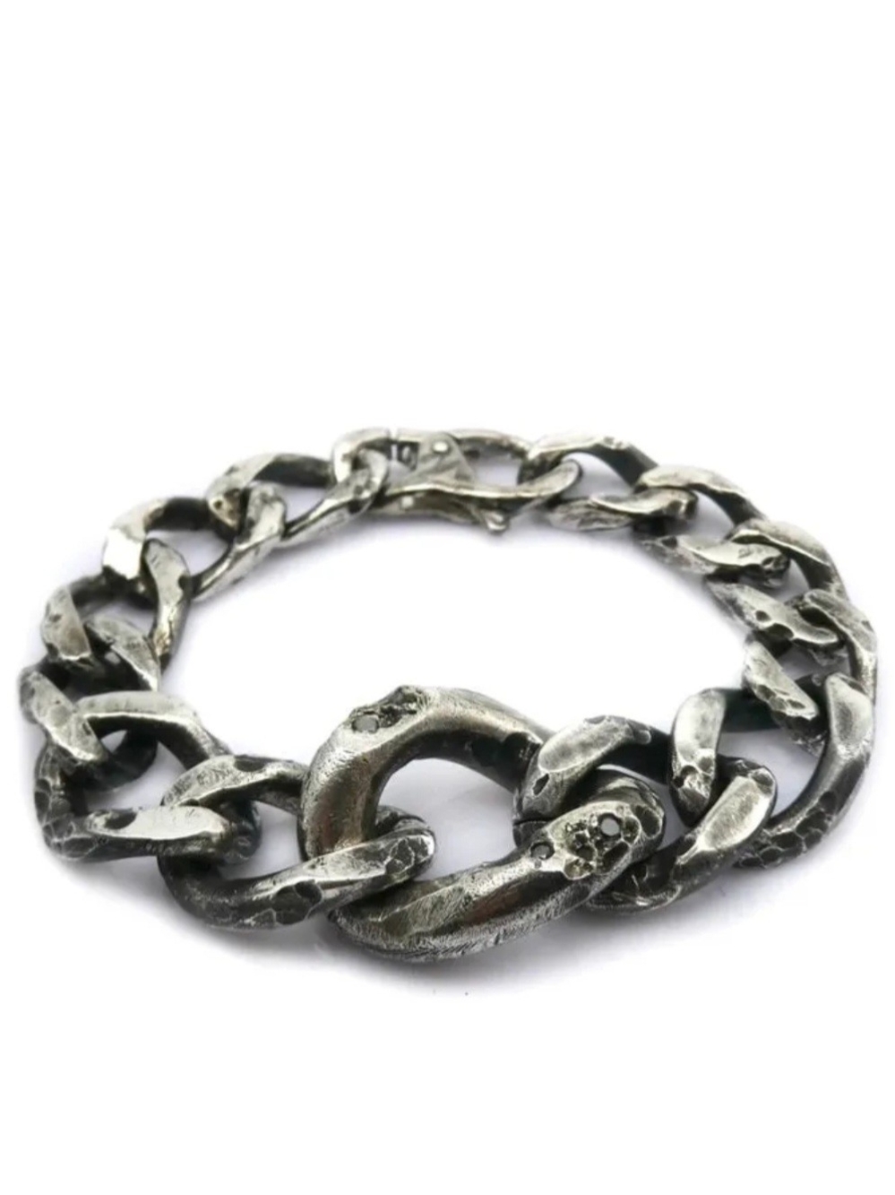Men's Distressed Heavy Link Bracelet - Silver Tone Cuban Style Bikercore